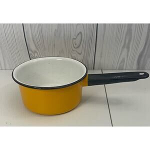 Rare Vintage Enamelware Pan Pot Mustard  Cottage French Country